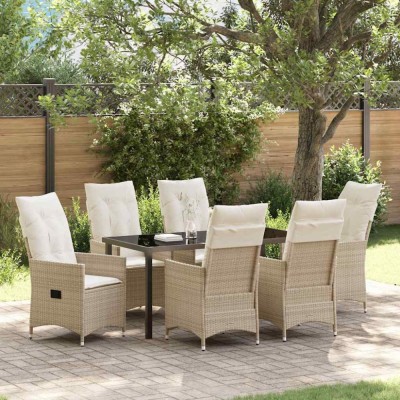 vidaXL Set de masă pentru grădină cu pernă 7 pcs Bej Rattan poli 3379559 foto