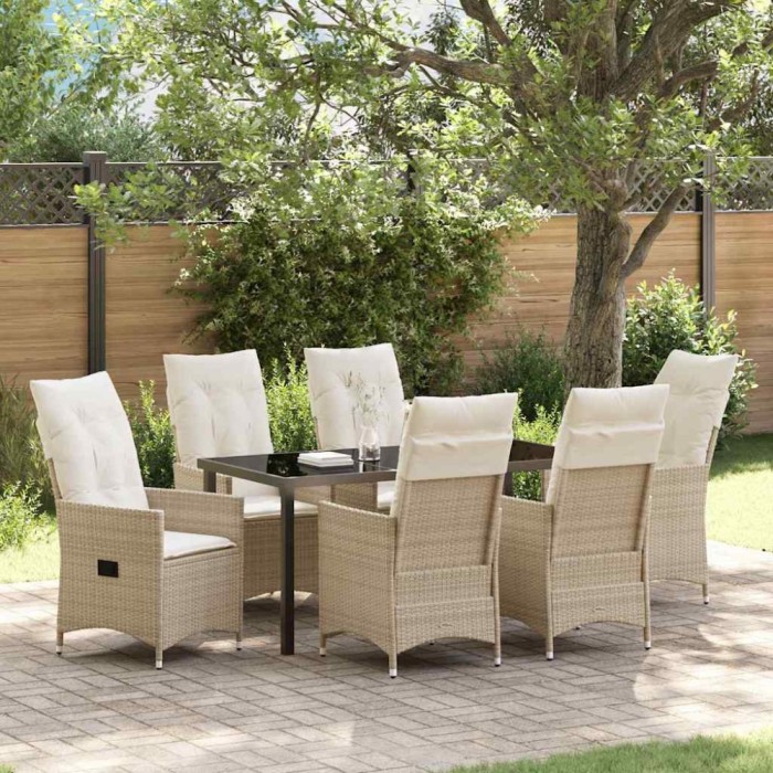 vidaXL Set de masă pentru grădină cu pernă 7 pcs Bej Rattan poli 3379559