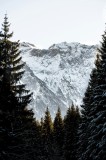 Tablou Canvas, "Muntele alb și pădurile &icirc;ntunecate", Ascuțit, Rece, Măreț, Pădure, Zăpadă, St&acirc;nci, Liniște, Contrast, &Icirc;nălțime, Natură, 26 x 39 cm, CM