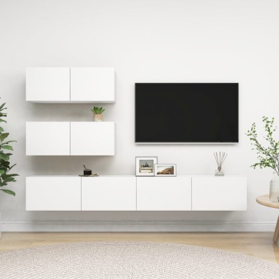 vidaXL Set dulapuri TV, 4 piese, alb, lemn prelucrat foto