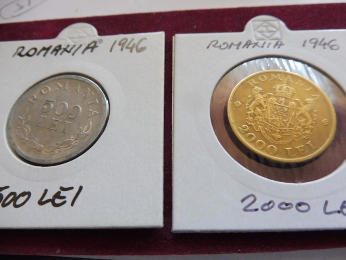 ROMANIA 1946 - Lot 2 Monede - 2000 LEI &amp; 500 LEI - Mihai I (296)