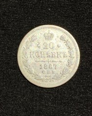 Moneda 20 copeici 1867 Rusia argint