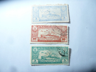 Serie mica Paraguay 1931 - Vapoare , 3 val. stampilate foto