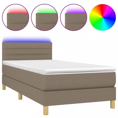 Pat cu arcuri, saltea si LED, gri taupe, 80x200 cm, textil foto