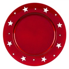 Platou Decorativ Craciun, Rotund, Plastic, Culoare Ro?u, Diametru 33cm, Model Stele foto