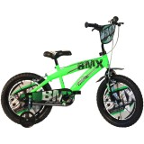 Cumpara ieftin Bicicleta copii Dino Bikes 16" BMX negru/verde, 6-8 ani, cadru otel, roti ajutatoare detasabile, Italia