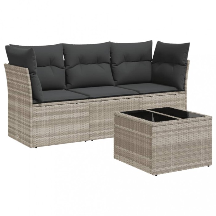 Set canapea de gradina cu perne, 4 piese, gri deschis poliratan