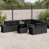 vidaXL Set canapele de grădină cu perne, 10 piese, negru, poliratan