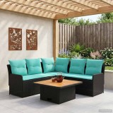 vidaXL Seturi de mobilier cu pernă 4 pcs Negru și Turcoaz Ratan PE 3422180