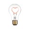 Lampa din sticla cu conector USB tip C, in forma de bec cu model intern inima