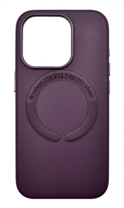 Husa din piele ecologica compatibila MagSafe pentru Apple iPhone 15 Violet