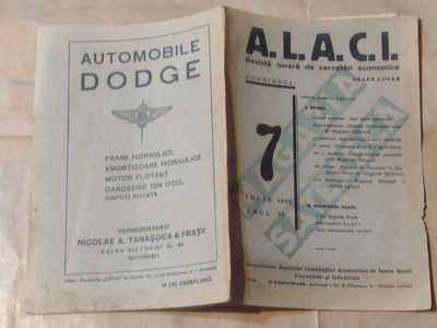 A.L.A.C.I. Revista lunara de cercetari economice IULIE 1935 foto