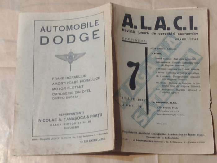 A.L.A.C.I. Revista lunara de cercetari economice IULIE 1935