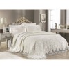 Set Lenjerie + Cuvertura de lux Matlasata cu broderie Eleganta 6 piese Alb