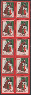 1938 SUA - Bloc de10 vignete de Craciun + Campanie Anti Tuberculoza, TBC foto