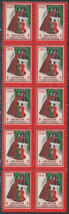 1938 SUA - Bloc de10 vignete de Craciun + Campanie Anti Tuberculoza, TBC
