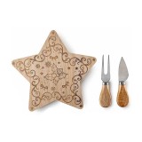 Set platou servire branzeturi lemn natur Craciun Steluta cm 23 x 25 x 2 H