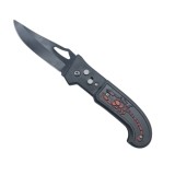 Cumpara ieftin Briceag de buzunar cu deschidere rapida pe buton, lama inox curbata, sistem prindere curea tip scorpion, 20 cm, negru