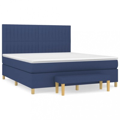 Pat box spring cu saltea, albastru, 180x200 cm, material textil foto