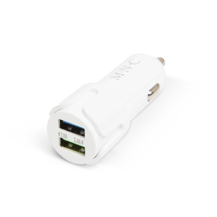 Adaptor priza bricheta auto MNC, 2 x 5 V CC, 2400 mA, 2 x USB, Alb