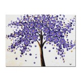 Tablou 3D cu flori pictat manual, Bucurie in violet, 80x60cm ulei pe panza in cutit, gata de expus pe perete