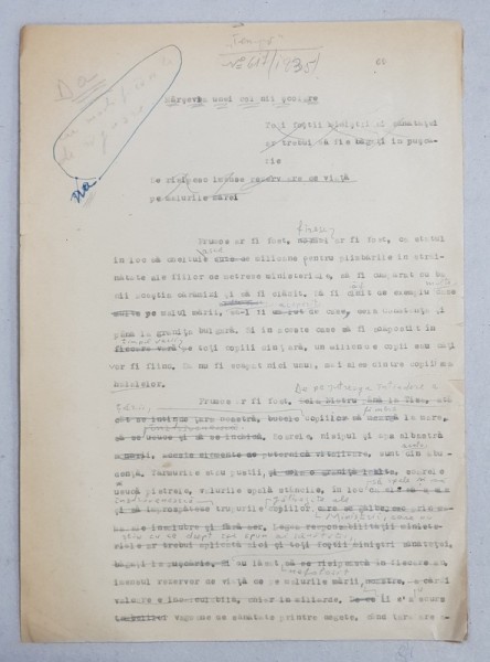 GEO BOGZA - MARSEVIA UNEI COLONII SCOLARE - ARTICOL PENTRU ZIAR , DACTILOGRAFIAT , CU CORECTURILE, MODIFICARILE SI ADAUGIRILE OLOGRAFE ALE AUTORULU