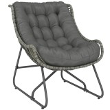 Outsunny Fotoliu din ratan cu pernă chingi, fotoliu exterior tapițat din poliratan, fotoliu tip coș p&acirc;nă la 120kg | Aosom Romania