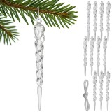 Set 12 turturi acrilici pentru brad, efect gheata, 13 cm, Ruhhy