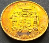 Moneda exotica 1 DOLAR - JAMAICA, anul 1993 *cod 576 = patina curcubeu