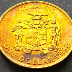 Moneda exotica 1 DOLAR - JAMAICA, anul 1993 *cod 576 = patina curcubeu