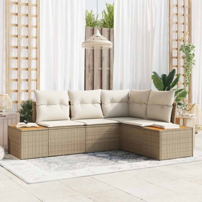 vidaXL Set de canapele pentru grădină cu pernă 4 pcs bej și crem 3356746 foto