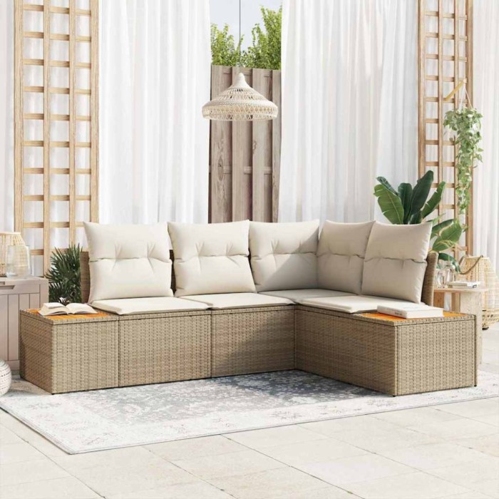 vidaXL Set de canapele pentru grădină cu pernă 4 pcs bej și crem 3356746