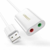 PLACA de SUNET Ugreen, &quot;US205&quot; extern, interfata USB 2.0, conectori 2 x jack 3.5 mm, alb &quot;30143&quot; (include timbru verde 0.18 lei) - 6957303831432