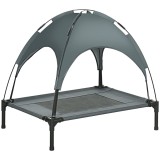 PawHut Pat pentru c&acirc;ini și pisici pe picioare confortabil velum anti-UV material oxford microperforat + parasol + geantă de transport inclusă gri-negr