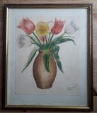 Tablou cu flori &ndash; desen, semnat şi datat 1943, Pastel, Art Deco