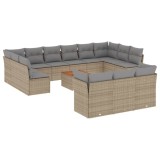 Set canapele de gradina, 14 piese, cu perne, bej, poliratan