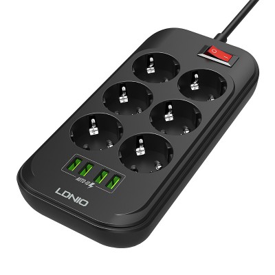 Prelungitor Ldnio SE6403, 6 prize + 4 USB, cablu 2m, Negru foto