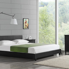 Corium® Pat frantuzesc modern, tapitat Navarra, imitatie de piele,160 x 200 cm, negru, fara saltea HausGarden Leisure