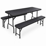 Set mobilier, masa pliabila neagra si 2 bancute pliabile, pentru gradina, camping sau pescuit, tip valiza, JollyMag, SC12