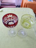2 Pahare din cristal colorat taiat manual