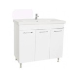 Baza si lavoar ceramic GN0541, mobilier baie stativ 80 cm, front MDF, 3 usi, 4 rafturi, balamale soft close, picioare cromate reglabile, alb