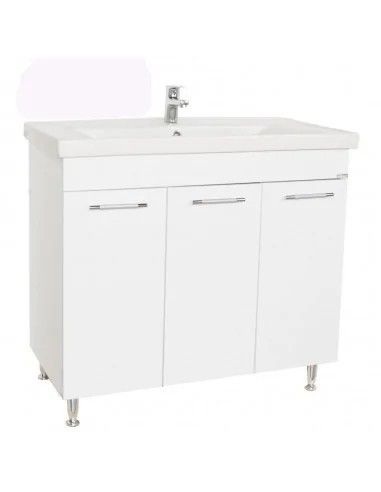 Baza si lavoar ceramic GN0541, mobilier baie stativ 80 cm, front MDF, 3 usi, 4 rafturi, balamale soft close, picioare cromate reglabile, alb