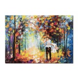 Tablou indragostiti stilizat pictat manual, Un sarut, 70x50cm ulei pe panza