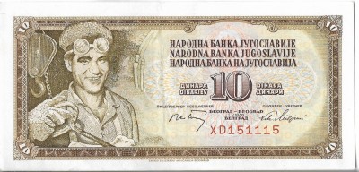 Bancnota 10 dinara 1968 - Iugoslavia foto