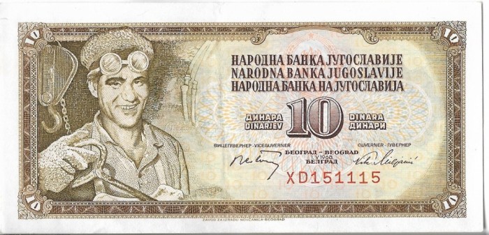 Bancnota 10 dinara 1968 - Iugoslavia