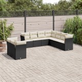Gossi set mobilier de gradina cu perne, 9 piese, negru, poliratan