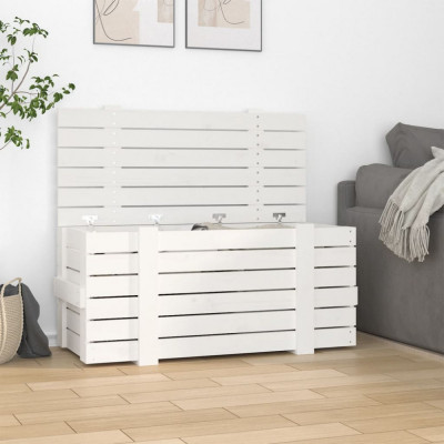 vidaXL Cutie de depozitare, alb, 91x40,5x42 cm, lemn masiv de pin foto