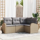 VidaXL Set de canapele pentru grădină cu pernă 4 pcs Bej Rattan poli