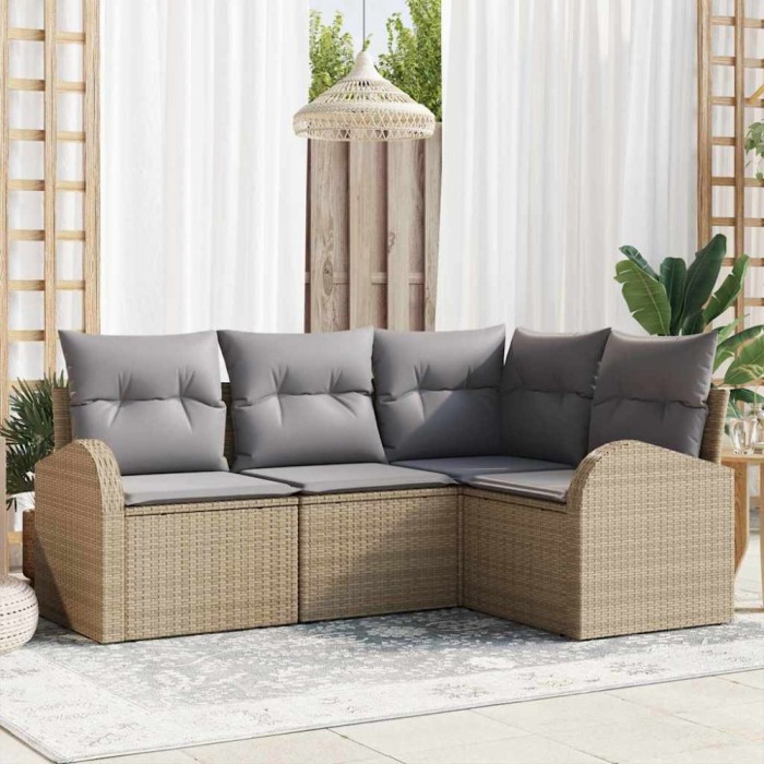 vidaXL Set de canapele pentru grădină cu pernă 4 pcs Bej Rattan poli 3346020
