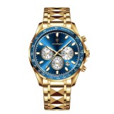 Ceas barbatesc de mana Poedagar Cronograf Fashion Quartz Data Otel Auriu Albastru